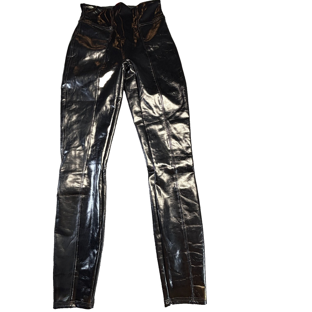 SPANX Faux Patent Leather Leggings 20301R Black High Waist Women's XS